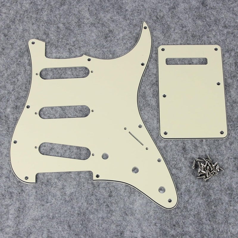 FLEOR SSS 11-Hole Electric Guitar Pickguard with Backplate and Pickguard Screws Set for ST Style Guitar Part,3Ply Cream - Image 3
